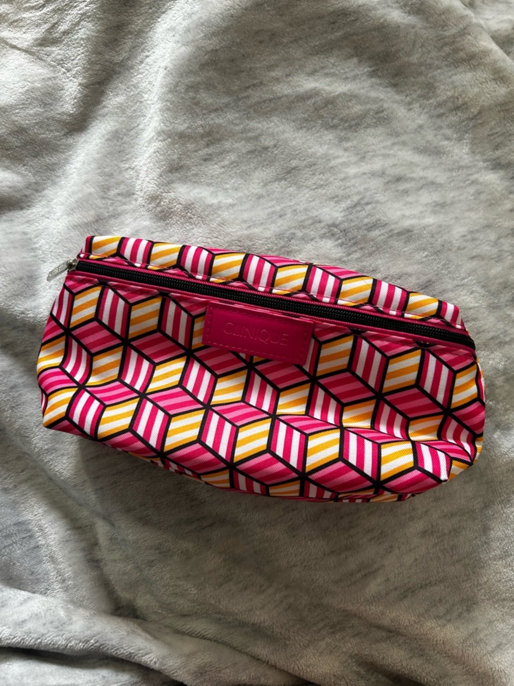 Clinique Hot Pink & Yellow Geometric Cosmetic Pouch